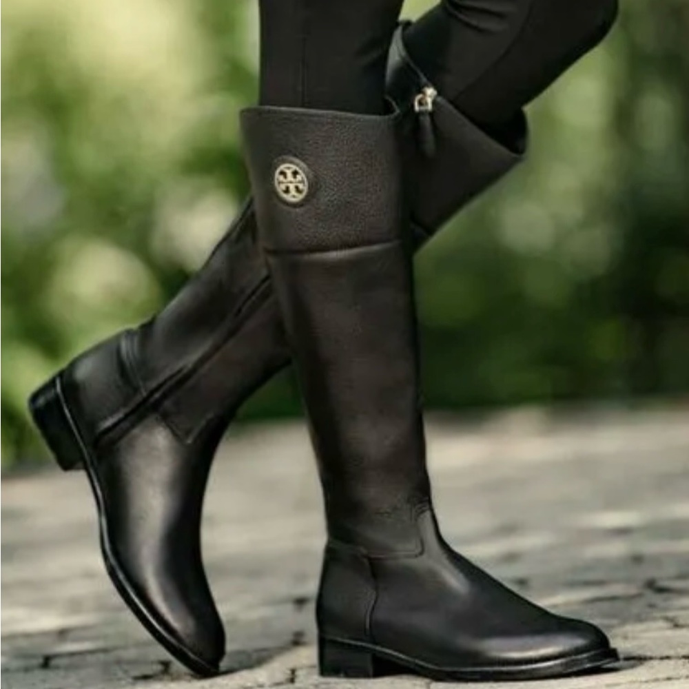 Tory Burch black junction riding boot- tumbled leather